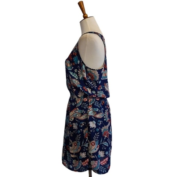 Aqua Blue Paisley Floral Fit & Flare Mini Dress Small Preowned - Picture 4 of 8